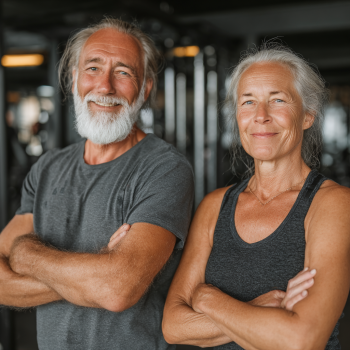 Gruppo di adulti maturi durante sessione di allenamento guidato